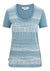 Stay cool and comfortable outdoors in the Icebreaker Womens Tech Lite II SS Scoop Tee - Reflection Lines, a light blue, moisture-wicking short-sleeve t-shirt featuring a scoop neckline and white horizontal line patterns.