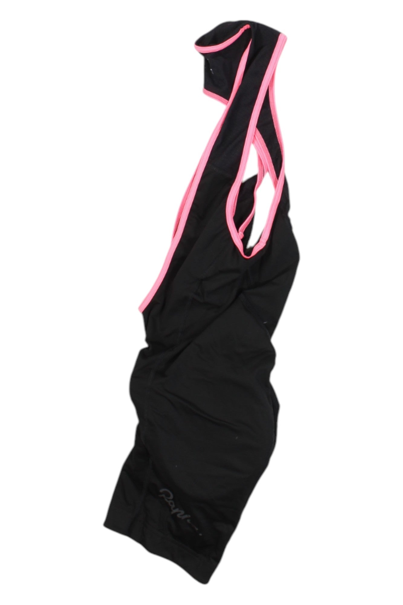 A black sleeveless athletic suit with pink trim, laid flat on white—ideal to pair with Rapha Classic Bib Shorts II for enhanced comfort and style during your ride.