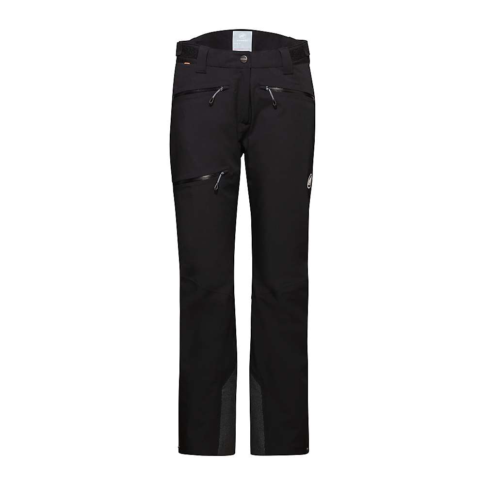 Women’s black thermo ski pants with button fly, belt loops, and zip pockets