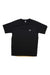 The Picture Men's Chardo Tech Tee is a plain black short-sleeve shirt with moisture-wicking fabric and a small black rectangular label with white text on the upper left chest, shown laid flat on a white background. Ideal for hiking or daily wear.