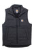 Men's dark gray insulated vest with full front zipper and stand collar