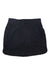 The Embossed Pull On Travel Skort is a black mini skort with subtle floral embossing, front zipper pockets, and an elastic back waistband for comfort.