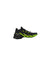 The Mammut Mens Aegility Pro Mid Shoe is a black athletic hiking shoe with bright green accents and a chunky sole, ideal for outdoor adventures and featuring the MAMMUT brand name on the side.