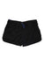 The Black Diamond Men's Sprint 5 Inch Short in black features an elastic waistband, blue drawstring, and reflective accents, displayed on a white background.