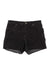 The Carve Designs Womens Oahu Hi Rise 4 Inch Short is a pair of black, relaxed fit corduroy shorts with front and back pockets, button and zipper closure, and raw hems.