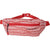 The Eagle Creek Stash Waist Bag features a red and white wave pattern, zippered front pocket, adjustable hip belt with buckle, and the Eagle Creek logo printed on the front.