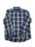 The Womens Favorite Flannel, a blue, green, and white plaid shirt for women, is shown laid flat on a white background to highlight its lightweight fabric and relaxed fit.