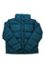 Women's insulated down jacket, teal blue with hood and full button front