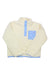 The Spyder Women's Sherman Sherpa Jacket is cream-colored with light blue accents, a buttoned neckline, chest pocket with a small white logo, and hem trim.