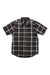 Men's short-sleeve plaid button-up shirt, dark navy/brown with chest pocket