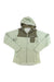 The Kari Traa Women's Sanne Hiking Midlayer is a light green zip-up hooded jacket made from recycled polyester with long sleeves, small chest pocket, and a darker green shoulder/hood panel. Designed for comfort and versatility on the trail.