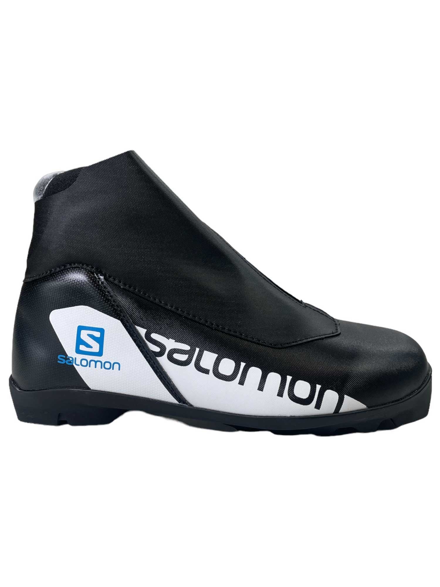 Black junior cross-country ski boot with Salomon logo and low-profile sole