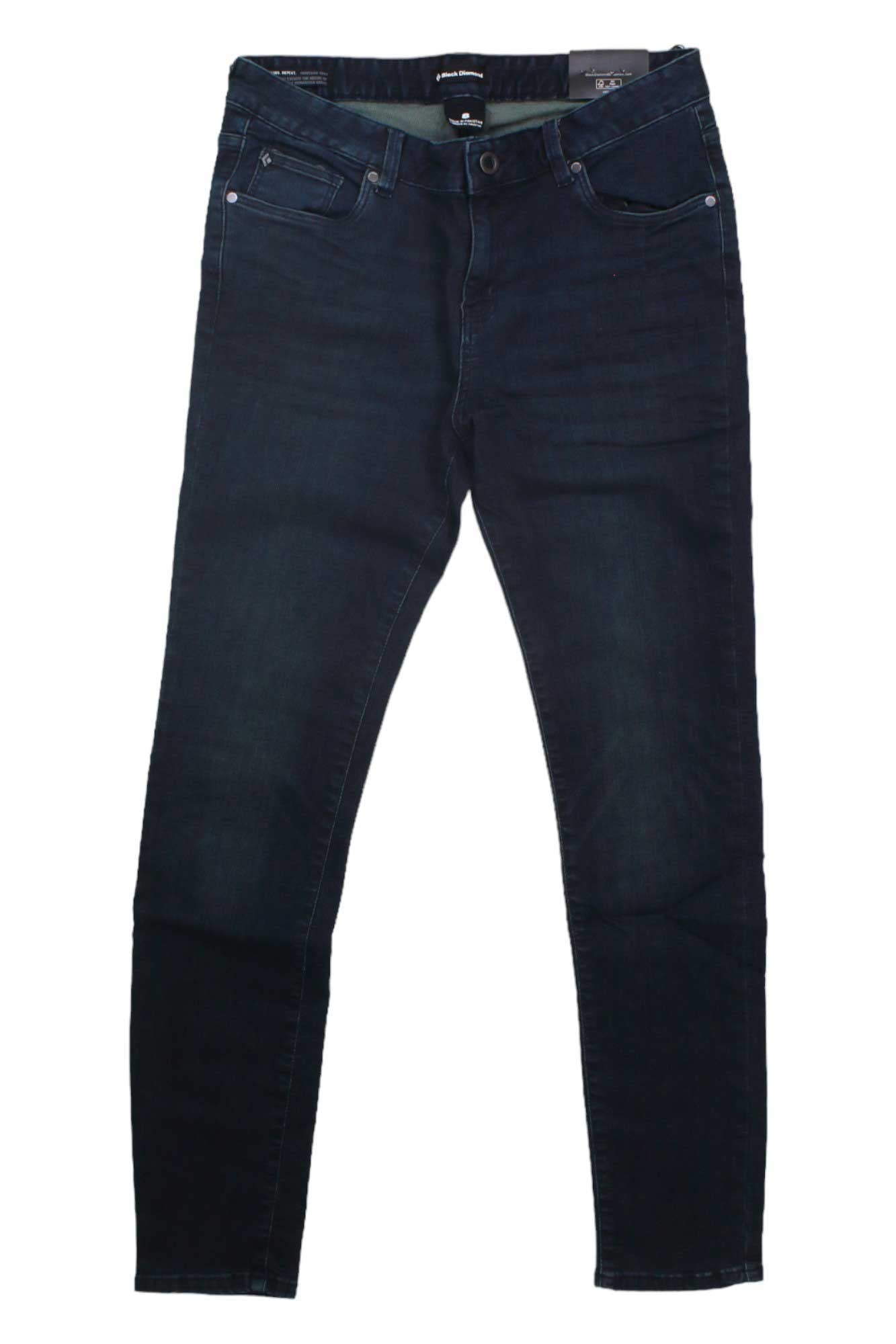 Women’s forged denim pants in indigo wash with five-pocket front and belt loops