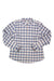 Women’s plaid tech flannel button-up shirt, long sleeves, collared neckline, blue-toned check