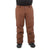 A person stands facing forward in loose-fitting Moosejaw Men's Insulated Ski and Snow Pant in brown with black boots; the water-resistant pants extend over the boots. A black shirt is partially visible on the upper body.