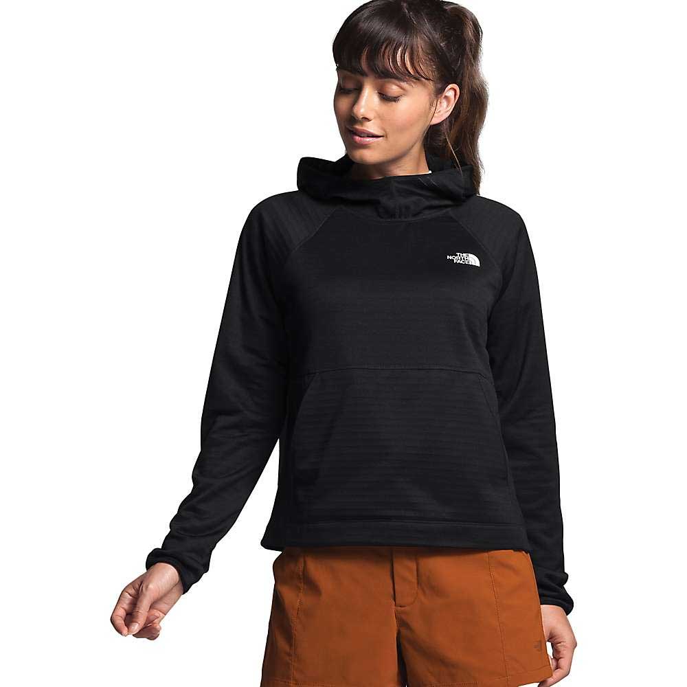 Women’s black pullover hoodie with hood, kangaroo pocket, and logo