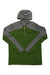 Men's hooded half-zip pullover, green with gray sleeves and front zip