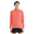 A person with short dark hair wears the Icebreaker Mens ZoneKnit LS Zip Jacket in coral with long sleeves and black shorts, standing against a white background.