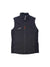 The Men's Rime Light IN Flex Vest is a lightweight, sleeveless black vest with a front zipper, two zippered side pockets, an orange zipper pull, and Marmot logo on the left chest. Climbing harness-compatible and shown flat on a white background.