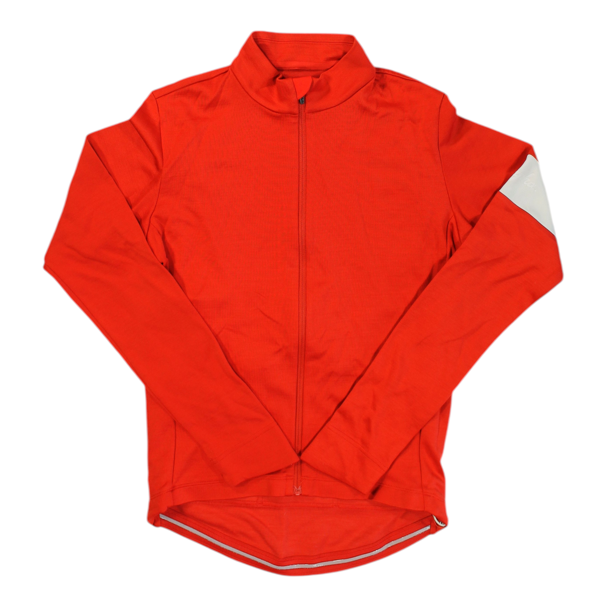 Long-sleeve cycling jersey with full front zipper and stand collar, red