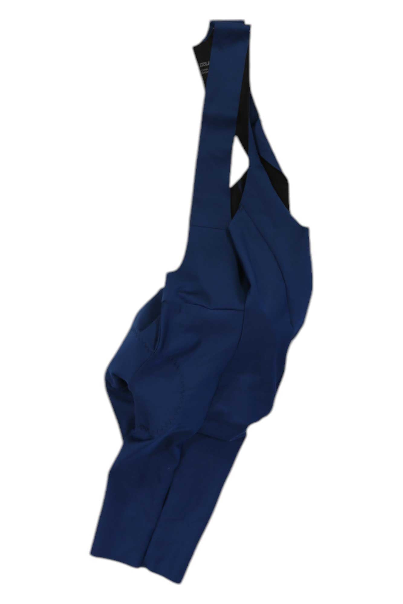 Men's cycling pro bib shorts in dark blue, with bib straps and leg panel