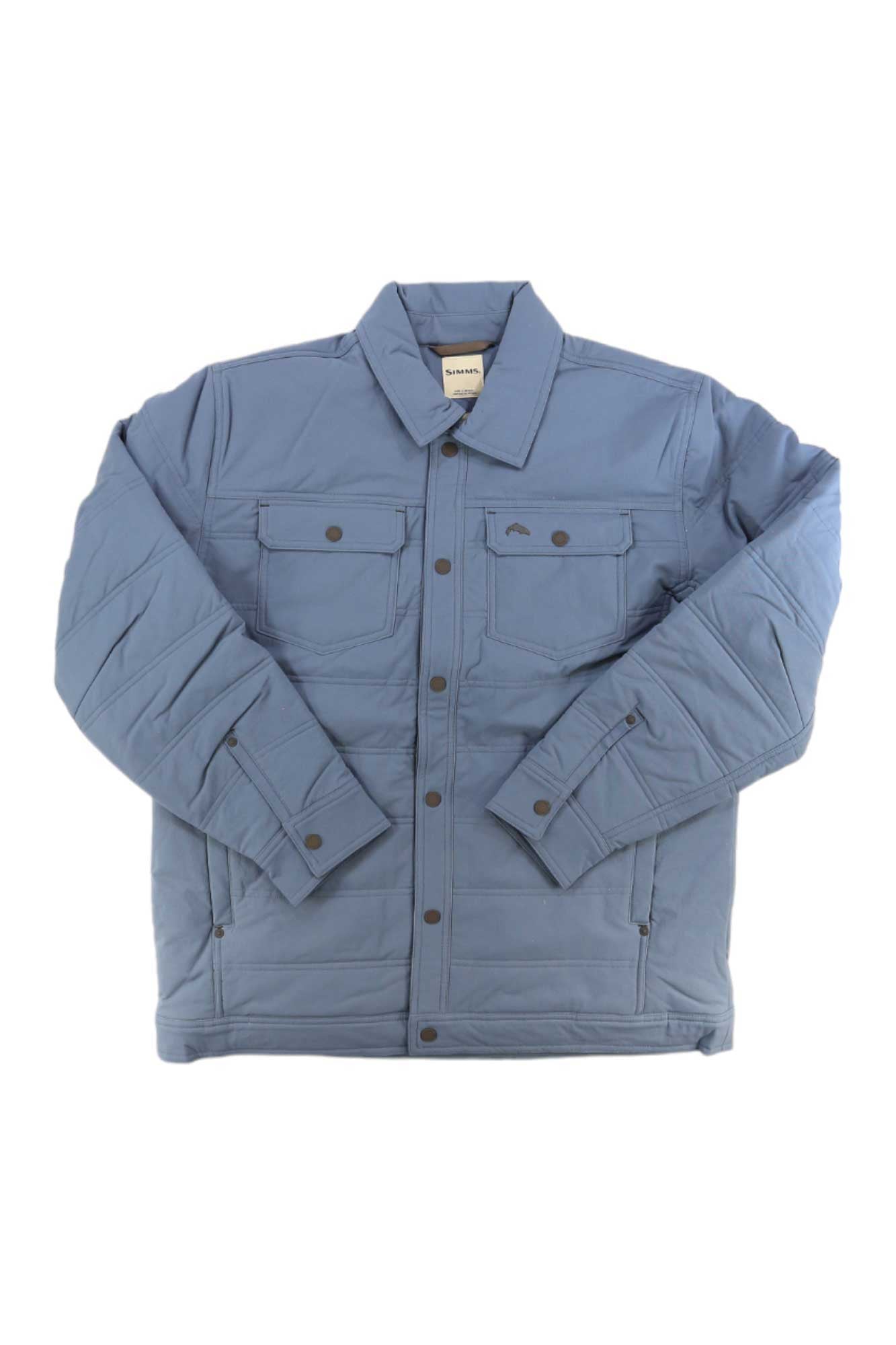 Men's outdoor jacket, light blue, button front, flap chest pockets, long sleeves