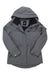 Women's gray hooded winter jacket with full zip and adjustable drawstring hem