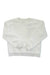 The Under Armour Womens Mission Boucle Crew is a plain white long-sleeve crewneck sweatshirt with a small chest pocket and elastic cuffs and hem, ideal for outdoor layering, shown laid flat on a white background.