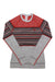 The Kari Traa Women's Silja LS Top is a long-sleeve knit sweater with a red and black geometric zigzag design on the chest and shoulders, light gray sleeves and body—ideal as a merino wool base layer or stylish cold weather top.