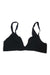 The ExOfficio Womens Everyday Bralette in black is wireless, features adjustable shoulder straps, offers sustainable comfort, and is shown flat on a white background.
