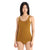 Women’s sleeveless bodysuit tank top, mustard-brown scoop neck, high-cut leg