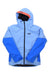 The Helly Hansen Juniors Jewel Jacket is a light blue kids’ ski jacket with darker blue sleeves, black zipper, orange trim inside the hood, and HH logos—perfect as a waterproof ski jacket for kids.