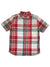 The Mens Plaid Short Sleeve Button Up is made from ultrasoft cotton and features a bold red, green, white, and pink plaid pattern plus a left chest pocket for comfort and all-day wear.