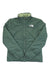 A green The North Face Girls Reversible Mossbud Jacket with a front zipper, long sleeves, and a light green fleece-lined collar, displayed flat on a white background—sorry, the product description is missing.