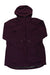 The Eddie Bauer Womens Cloud Cap Stretch Rain Parka in dark purple features a hood, long sleeves, front zipper closure, and zippered side pockets, shown laid flat on a white background.