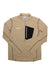 The Mammut Mens Aenergy Light ML Half Zip Pullover features light brown Polartec fleece, a black chest pocket with zipper, a quarter zip design, and dark stitching along the seams.