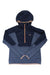 The Kari Traa Womens Signe Hybrid Jacket is a two-tone blue, water-resistant winter jacket with a hood, partial front zipper, tan trim, thumb holes at the cuffs, and a small chest logo for added style and functionality.
