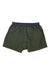 Men's boxer briefs in olive green with elastic waistband and fly front