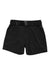 Mons Royale Womens Drift Short in black, relaxed fit with an integrated adjustable belt and side pockets, displayed flat on a white background.
