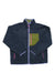 The Eddie Bauer Womens Chilali Full Zip Jacket in dark gray features a high collar, lavender zipper, pink zipper pulls, and a green left chest pocket. Faux shearling jacket is laid flat on a white background.