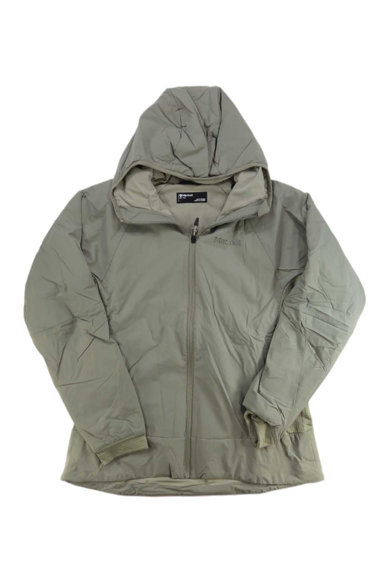 Women’s lightweight hybrid hoody jacket with attached hood, full-zip front, and side pockets