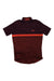 The Rapha Men's Clubhouse Jersey is a dark burgundy short-sleeve cycling top featuring a red chest stripe, small red left-side logo, short collar zipper, and a dropped rear hem.