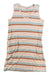 The Toad & Co Womens Grom Tank Dress is a sleeveless V-neck dress made from organic cotton with horizontal stripes in white, light blue, gray, and rusty orange. It has a chest pocket and is soft and casual—ideal for comfortable travel.