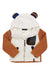 The Obermeyer Kids River Sherpa Jacket is a cozy winter jacket for toddlers, featuring brown sleeves, a white body, bear-like ears on the hood, a zip-up front, and a dark multi-colored patch pocket on the chest.