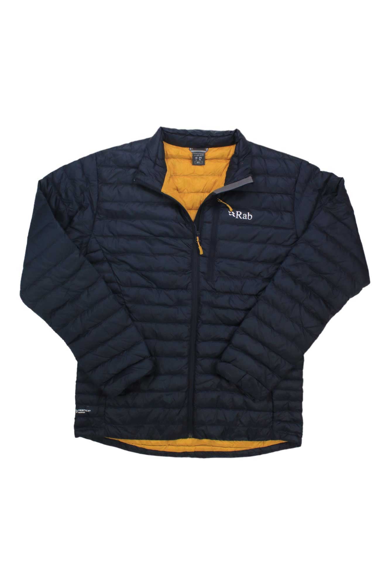 Rab Microlight puffer jacket for men, dark navy/black with yellow inner lining and zip