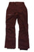 A pair of Women's Refuge Pant in burgundy, made with NanoPro waterproof tech, featuring front and side zippered pockets, belt loops, and snap waist closures, shown flat on a white background.