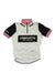 The Rapha Balmamion Club Jersey is a limited edition cycling jersey in white and black with pink collar and cuffs, featuring "LAQUILOTTO DEL CANAVES" on the front—celebrating Franco Balmamion’s Giro triumph.