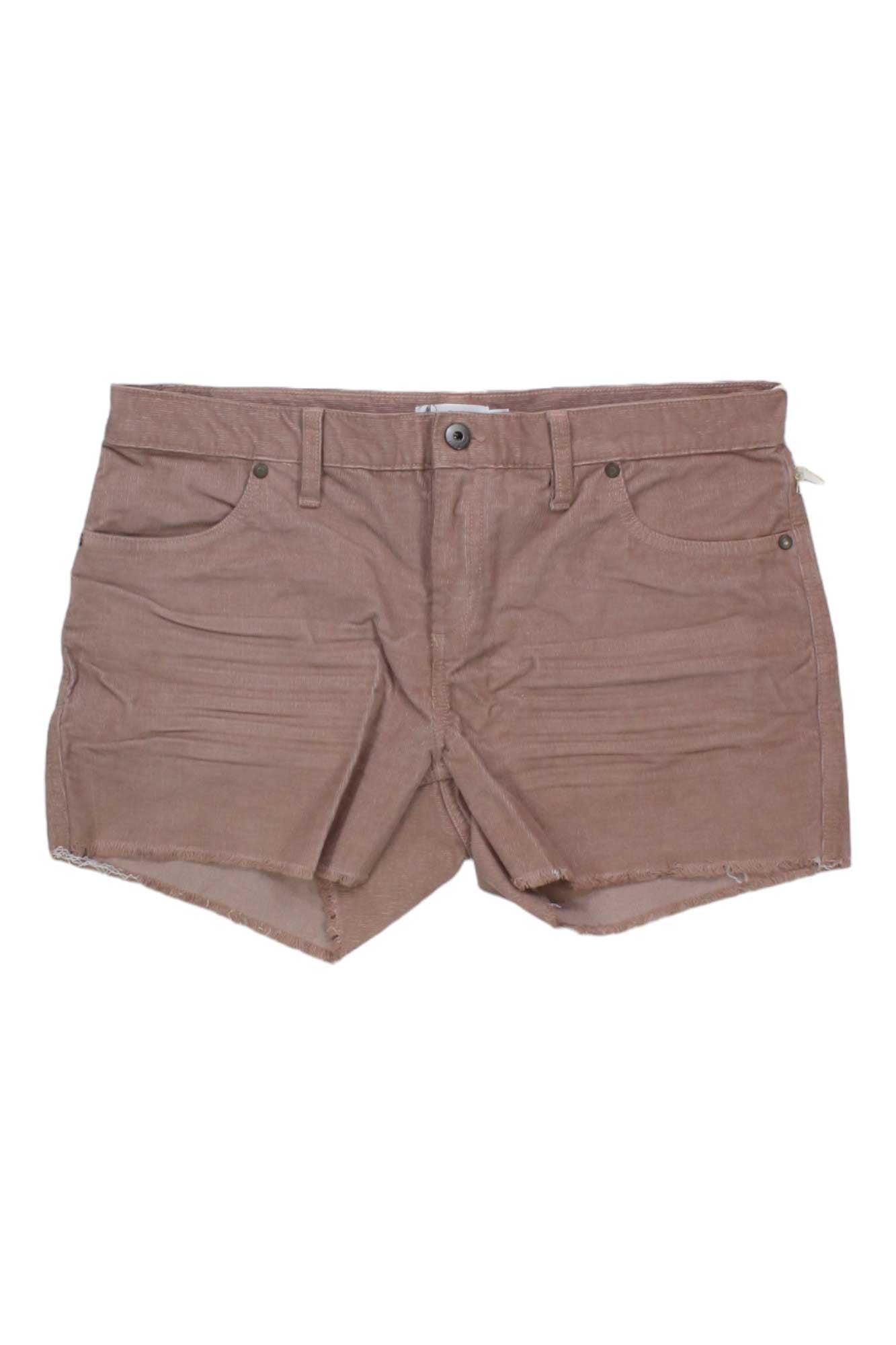 Carve Designs Women's Oahu 4 Inch Short in light brown features a slim fit, button and zipper closure, front and back pockets, belt loops, and raw frayed hems.