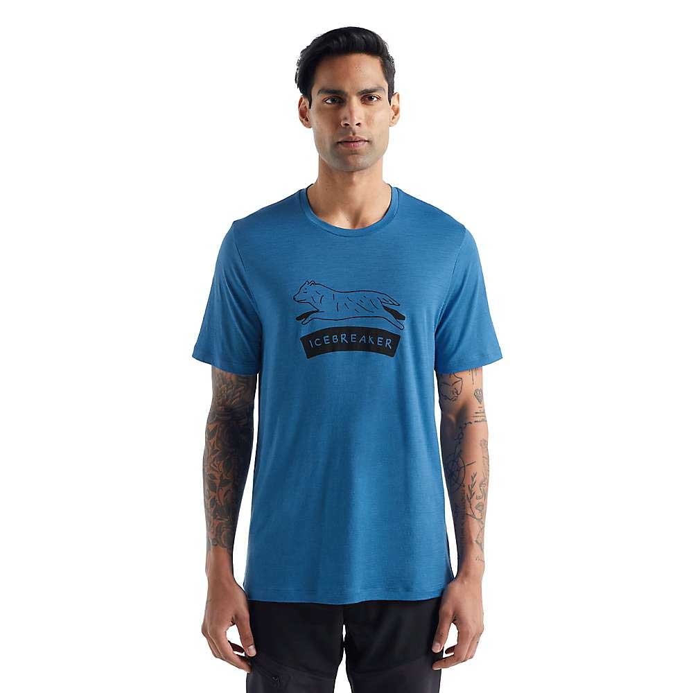 Icebreaker men's tech lite II crew-neck short-sleeve T-shirt, blue with chest logo graphic