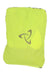 Lime green backpack front panel with circular logo and padded bottom